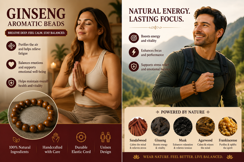 Ginseng He Xiang Zhu Bracelet | Handmade Chinese Herbal Aroma Beads for Energy & Emotional Balance