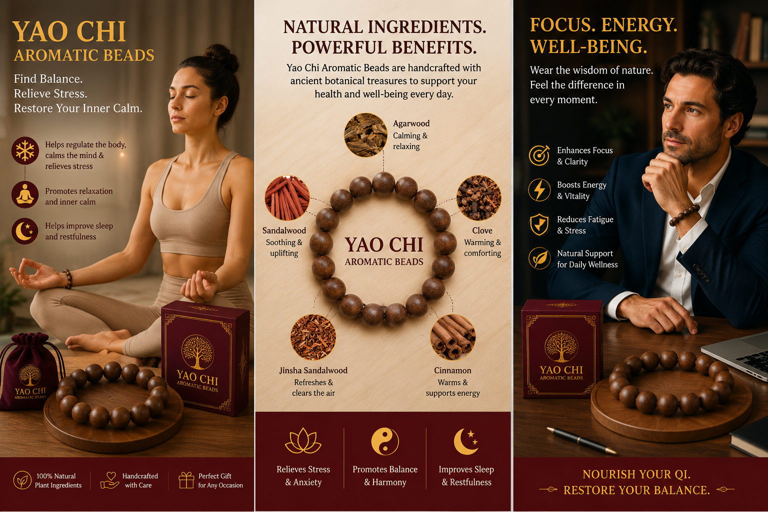 Yao Chi He Xiang Zhu Bracelet | Handmade Chinese Herbal Aroma Beads for Relaxation & Restful Sleep